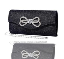Women Diamond Bow Evening Bag Rhinestone Clutch Purse Wedding Prom S-black