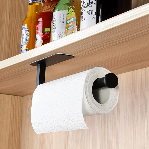 Paper Towel Holder under Cabinet Wall Mount, Self Adhesive, 12 Inch Matte Black - Picture 6 of 21