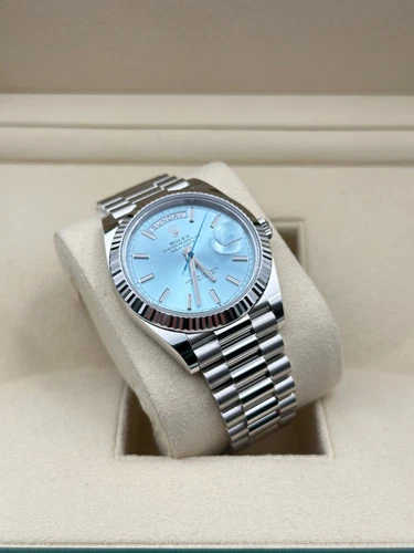 Rolex Day Date 228236 Platinum Ice Blue Stick Dial 40MM Men's Watch