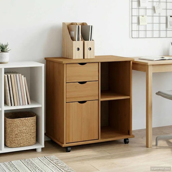 Rollschrank 63,5 X 39 X 65,5 Cm Massivholz Kiefer Honigbraun-image