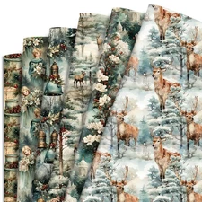 Watercolor Christmas Wrapping Paper 6 Style Reindeer Santa Forest and Flower ...