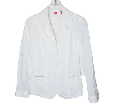 Esprit White Linen Blend Blazer Size 2 Women Career Summer Office Jacket