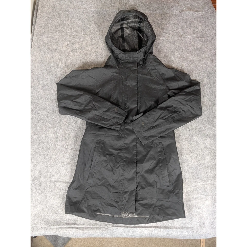 Chaqueta de lluvia larga impermeable con capucha negra extra pequeña The North Face para mujer Foto 2 de 4