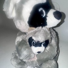 10" Dakin Gray Mama and Baby Raccoon Stuffed Animal Plush With tag