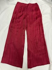 ZARA FUCHSIA PINK Crinkle Satin WIDE LEG Pants TROUSERS HIGH Rise M NEW