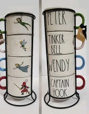 Peter Pan 4 Stackable Mugs Cups  Holder Disney Rae Dunn Tinker Bell Hook Wendy P