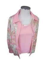 Vintage 60s 3 pc women's coral outfit tank overshirt wide leg pant