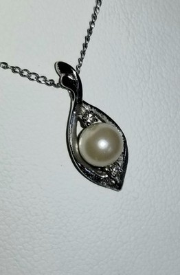 14k Weißgold Perle & Diamant Anhänger