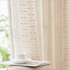Boho Curtains for Bedroom Linen Blend Embroidered Bordered Farmhouse Curtains Li