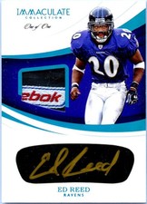 ED REED 2018 IMMACULATE PLATINUM EYE BLACK GAME USED LOGO PATCH AUTO SP 1/1