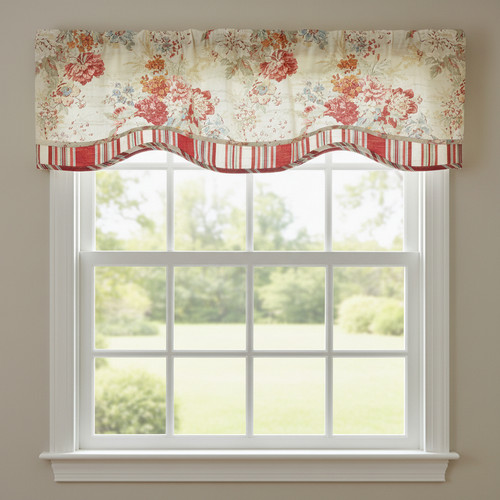 Vintage 1990's Waverly Rose Ballad Bouquet Multi Floral Stripe Valance 16” X 78"