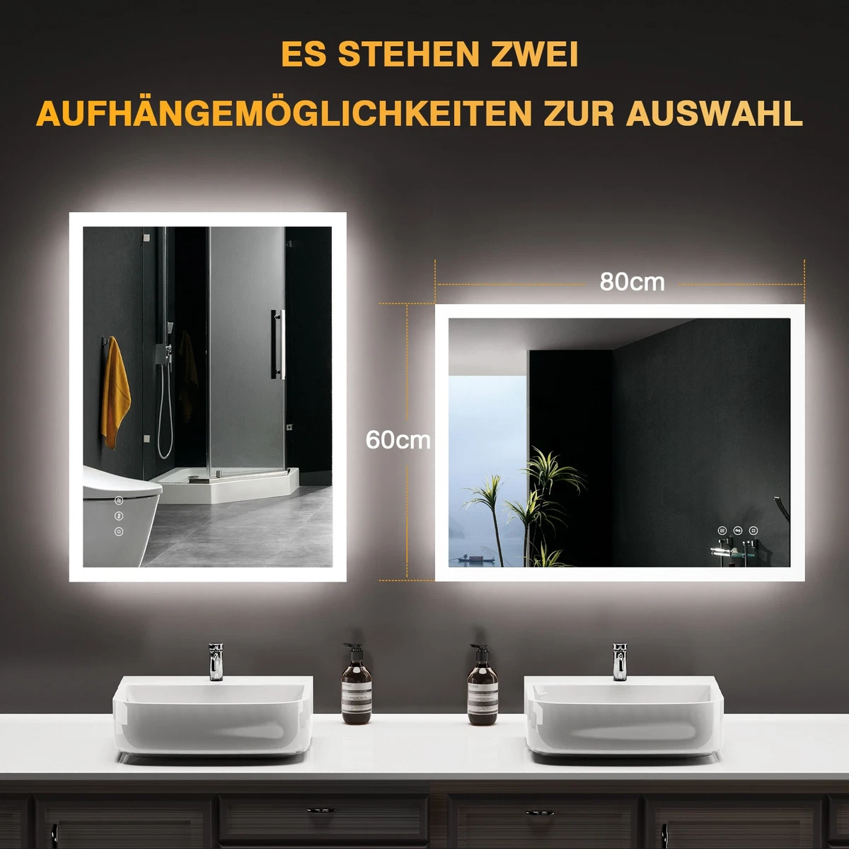 Badspiegel mit Touch LED Beleuchtung Wandspiegel Badezimmerspiegel 80X60CM