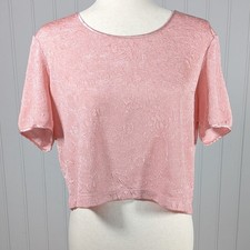 Vintage 80s/90s Victoria's Secret Gold Label Pink Floral Short Sleeve Crop Top L
