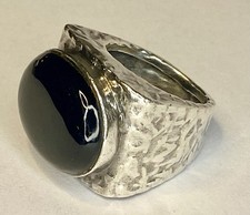 Vintage Sterling Silver Black Onyx Chunky Hammered Statement Ring Size 5.75