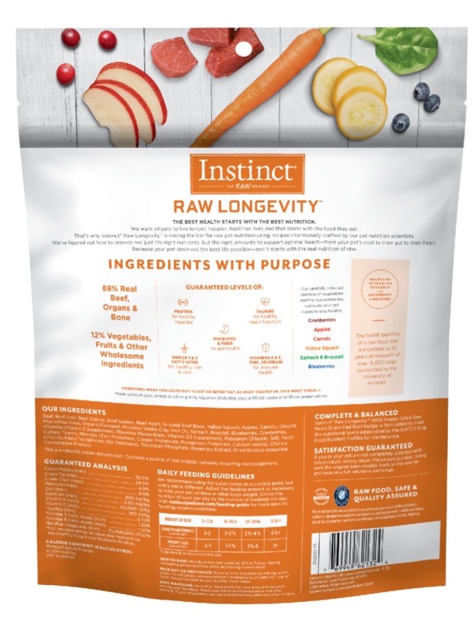 16oz Instinct Raw Longevity Beef Freeze-Dried Adult Dog Food