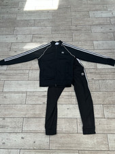 adidas Boys Black/White 2-Piece Tracksuit Full Zip Jacket & Pants Small
