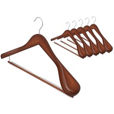 Durable Walnut Wooden Shirt  Suit Hangers - Set of 6, Extra Wide Design