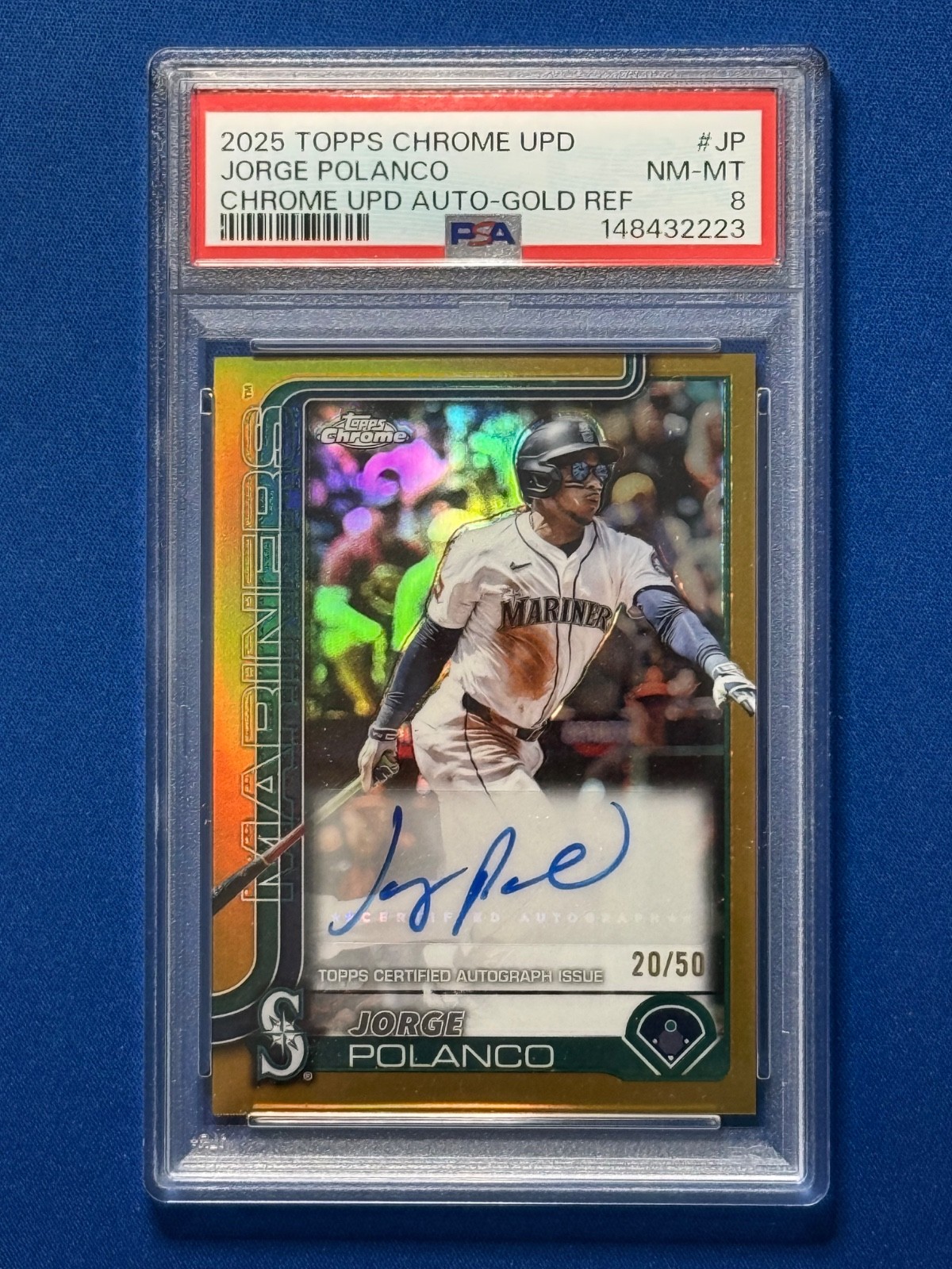 2025 Topps Chrome Update Jorge Polanco #AC-JP Gold Refractor 20/50 PSA 8