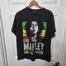 Vintage Y2K Zion Rootswear Bob Marley Rasta Smoke Herb T Shirt Sz L Black 420