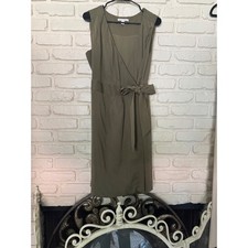Banana Republic Olive Green V Neck Sleeveless Wrap Dress 12 Business Casual