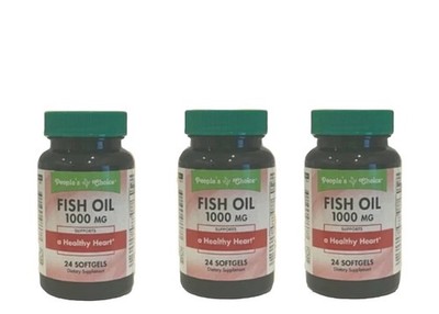 3 Bottles/ 18ct People's Choice Fish Oil Omega 3 Softgels 1000 MG 07/2028