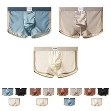 Men's 3Pcs Satinlike Boxers Smooth Ice Silk Underwear with Breathable Design