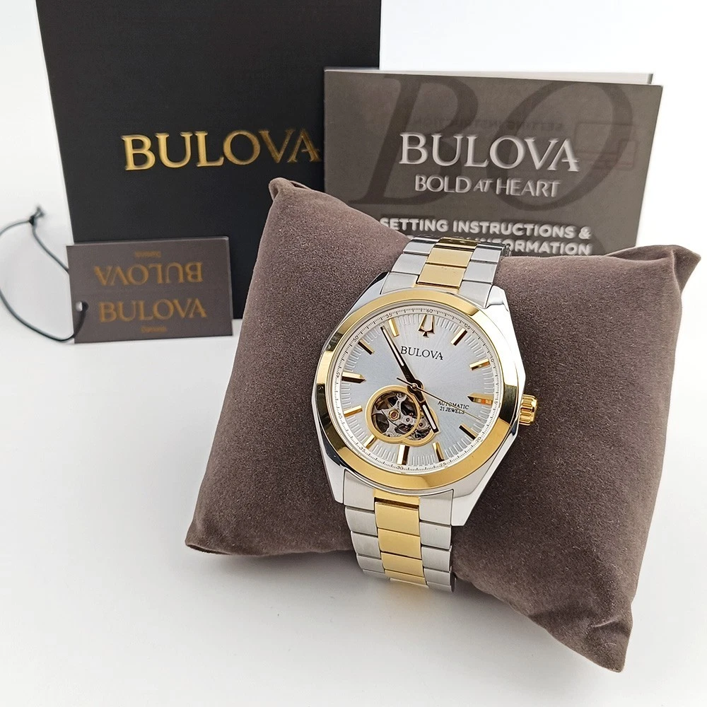 Men's Bulova Surveyor 98A284 Silver-Gold Dial Two-Tone Stainless Automatic Watch - product detail image 4