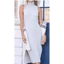 Anthropologie Daily Practice NWT Grey Ribbed Sleeveless Turtleneck Midi Dress M