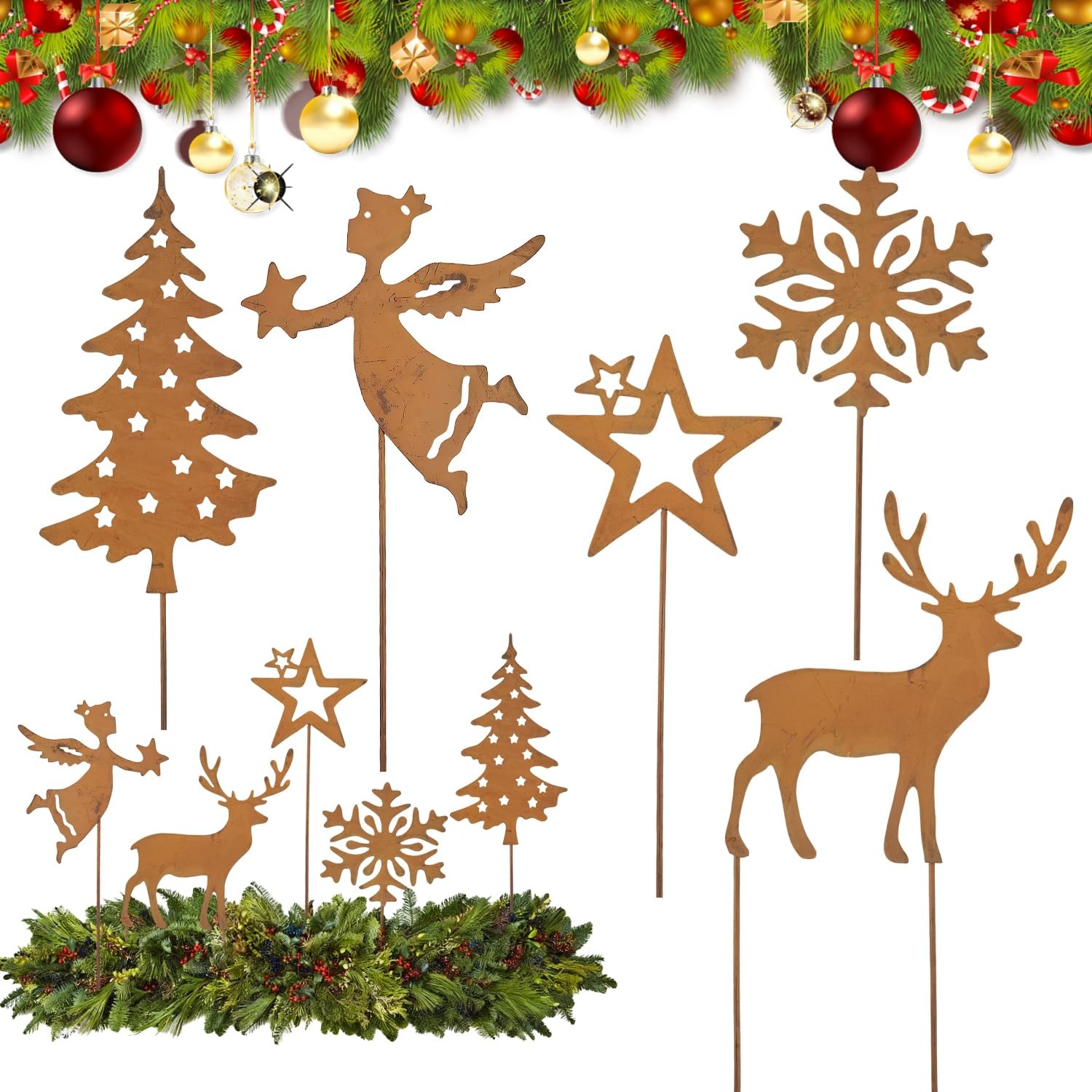 Piquets de jardin de Noël rouille kit de 5 pièces antirouille pour décoration extérieure