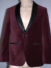 The Savile Row Company Tuxedo Jacket 38S Burgandy Crushed Velvet Formal Blazer