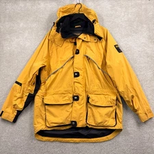 John Rich Bros Woolrich Parka Mens Size Large Yellow Hooded Pockets VTG 90s