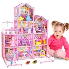 Princess Doll House,4-Story 10 Rooms Kids Play Dollhouse Playset with 2 Dolls...