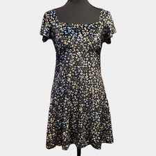 Women's Small Mini Dress Velour Floral Flutter Sleeve Empire Waist Square Neck