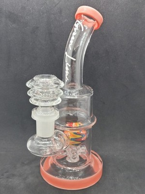 7'' Recycler Rig With Wig Wag Perc - Handblown Glass - Green Lion Glass - Peach