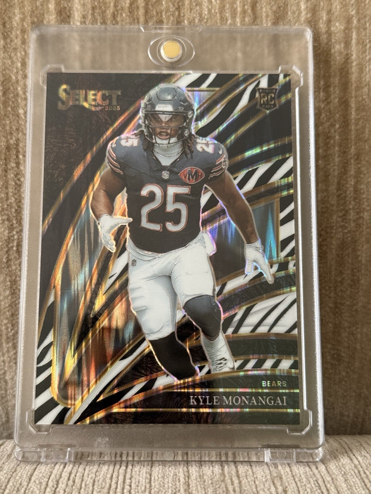 2025 Panini Select Football #274 Kyle Monangai Zebra Shock Rookie RC SSP Bears