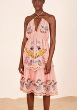 FARM Rio Embroidered Richelieu Crossed Front Midi Fairy Dress Pink L A008577