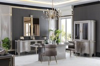 Esszimmer Set Grau Esstisch Luxus 4X StüHle Anrichte Spiegel Vitrine Luxus 8Tlg.