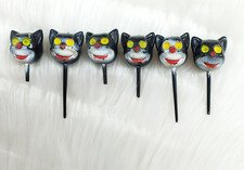 6 Vintage Halloween Spooky Black Cat Plastic Cupcake Party Picks Toppers