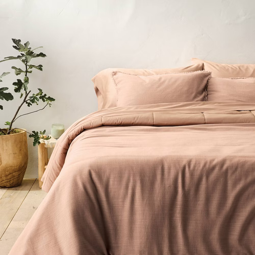 King Heavyweight Linen Blend Comforter and Sham Set Light Adobe Clay - 13890₽
