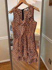 Women's Topgirl Mini Dress Size S Beige Black Patterned Ruffle Hem