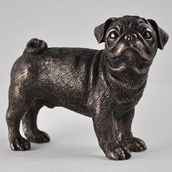 Pug Dog Cold Cast Bronze Sculpture Figurine H:7.5cm Dog Gift 33827