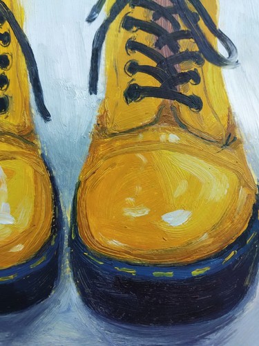 Original Oil Painting Yellow Boots 6x6 inches Fashion Painting - Picture 5 of 8