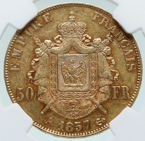 1857 A FRANCE Emperor NAPOLEON III Antique Gold 50 Franc French NGC Coin i86542 - Picture 2 of 5
