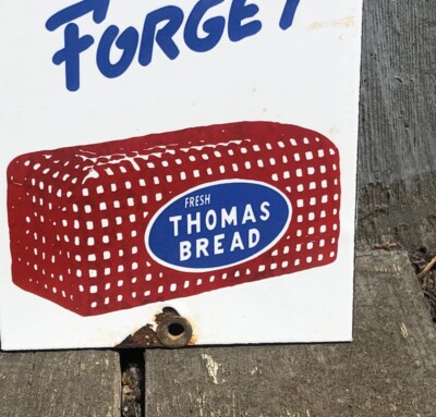 1950s THOMAS BREAD Porcelain Door Push English Muffins Sign