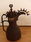 Rare Antique Islamic Dallah Turkish Coffee Pot Copper Embossed Beaded Enameled — photo 1