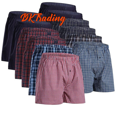 Men's 100% Cotton Woven Boxer Shorts - 3-Pack, Loose Fit Plaid Underwear (Assorted Colors)