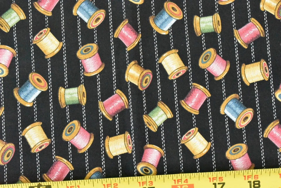 By 1/2 Yd, Vintage, Colorful Wooden Spools on Black, Concord, Kesslers, P7956 - Image 2 of 4