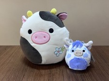 Squishmallows 8  Connor Black White Cow Plush New Clip On Conway Set