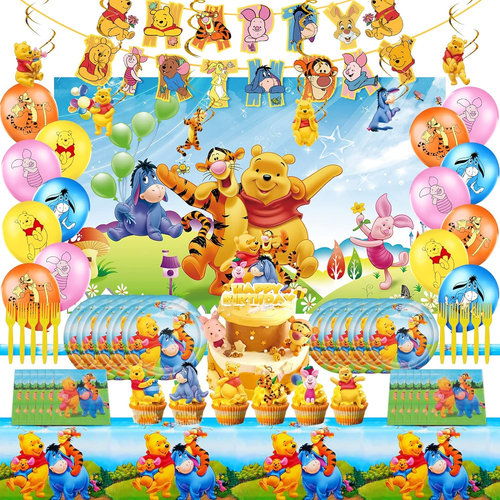 Winnie the Pooh Birthday Party Supplies, Include Banner, Background, Hanging Swi