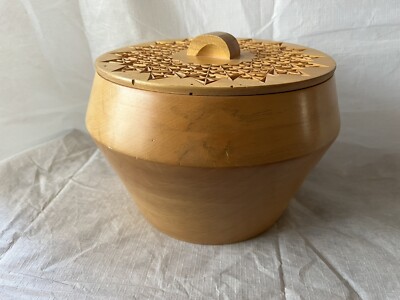 Beautiful Hand Turned Wooden Bowl Jar Vessel with Lid By M. Bruha